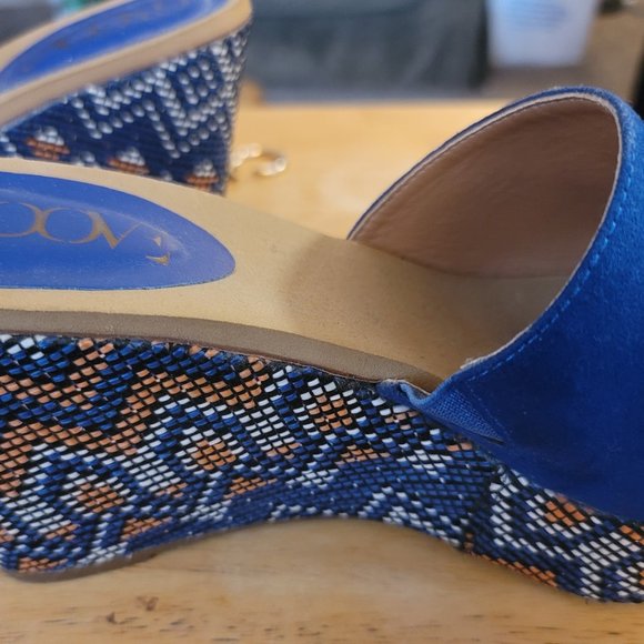 《 Groove 》BLUE/ORANGE/WHITE Wedges Platform Sandals - Picture 2 of 8